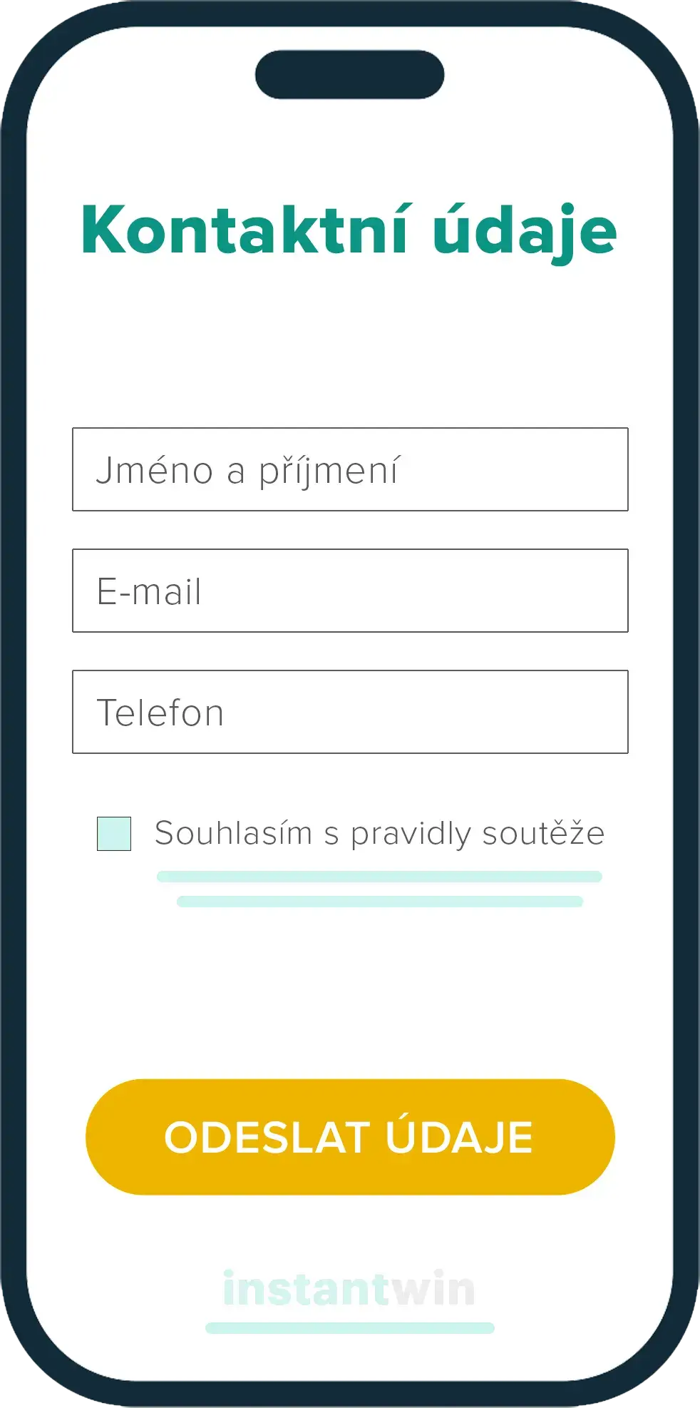Registrační formulář Kontaktní údaje: jméno, e-mail, telefon, souhlas s pravidly a tlačítko Odeslat údaje